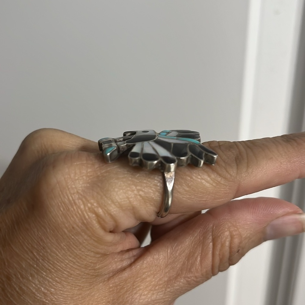 Vintage ZUNI TURQUOISE EAGLE Sterling silver 925 ring - native RARE size 7 🔥🦅 - Picture 3 of 6